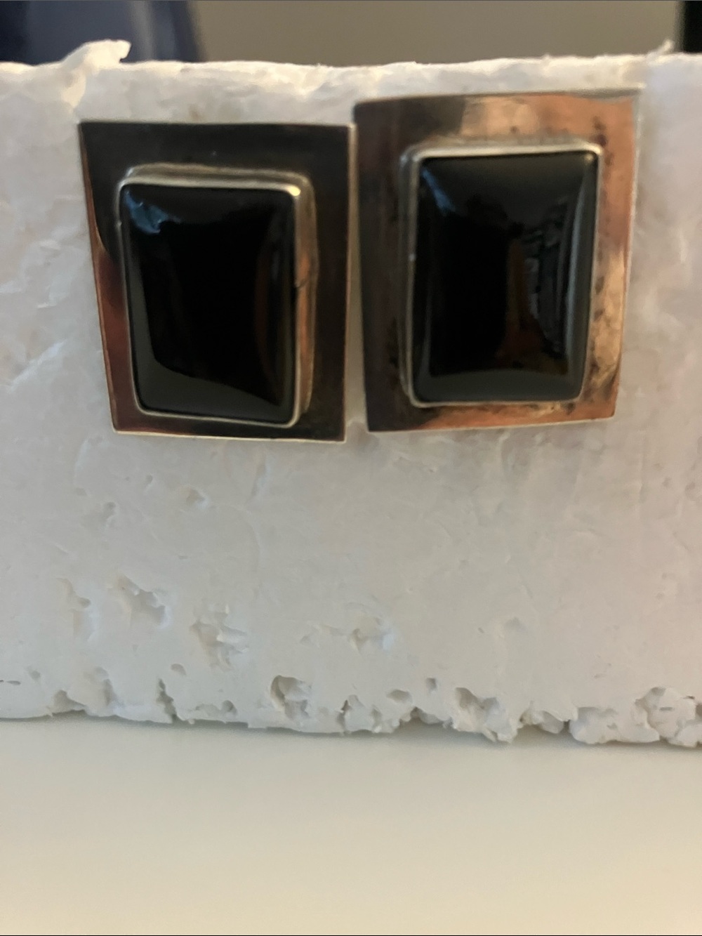 Black Onyx Square Sterling Silver Stud Earrings
